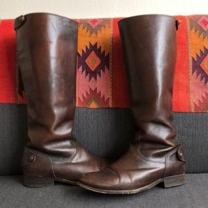 Frye Melissa button back boots, dark brown, size 8